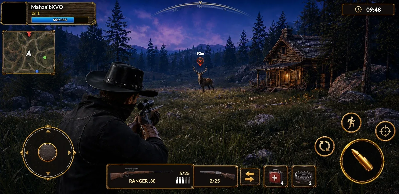 Royal Hunter: WildQuest development gameplay showing a hunter tracking a deer