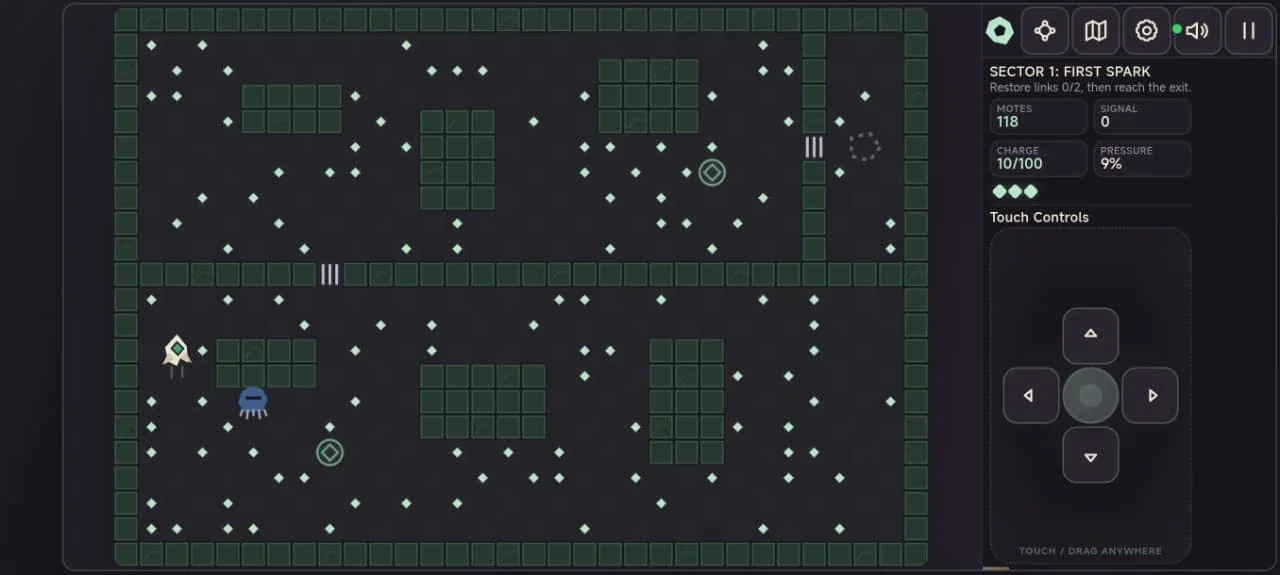 Lattice Wake Sector 1 gameplay with touch controls